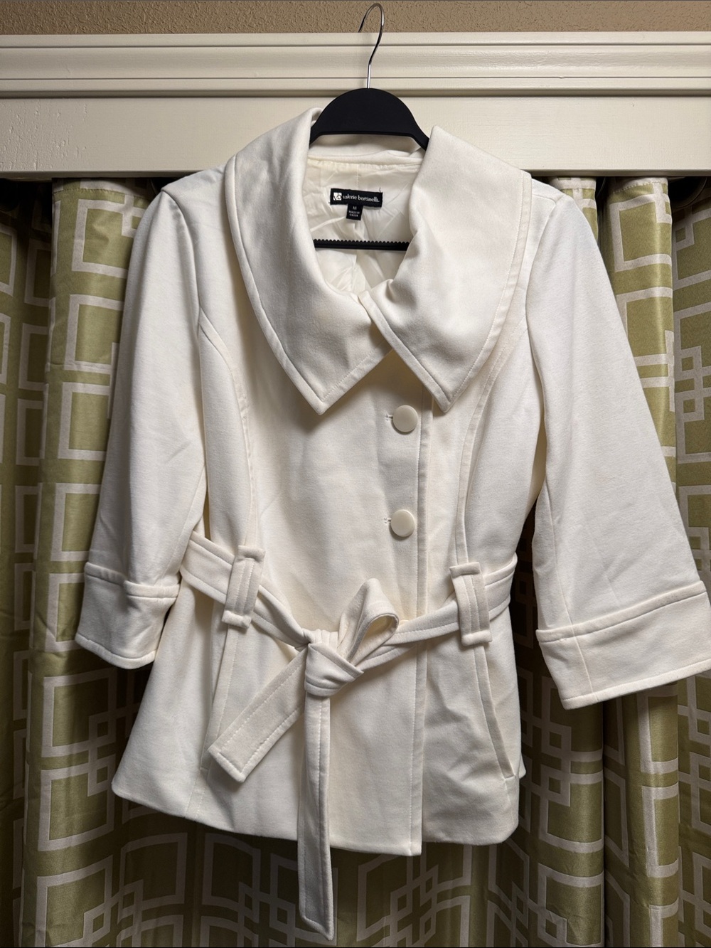 Valerie Bertinelli Cream Belted Peacoat with Wide Collar